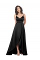Noir Trapèze Col V Satiné Soyeux Longue Asymétrique Formelles Robes demoiselle d'honneur / Robes de soirée / Robes de bal Pas Chère