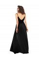 Noir Trapèze Col V Satiné Soyeux Longue Asymétrique Formelles Robes demoiselle d'honneur / Robes de soirée / Robes de bal Pas Chère