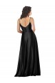 Noir Trapèze Col V Satiné Soyeux Longue Formelles Robes demoiselle d'honneur / Robes de soirée / Robes de bal Pas Chère