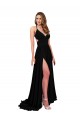 Noir Trapèze Col V Spandex Longue Formelles Robes demoiselle d'honneur / Robes de soirée / Robes de bal Pas Chère