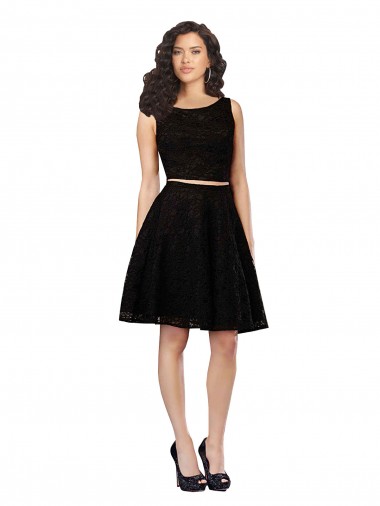 Noir Trapèze Col bijou Dentelle Courte Robes demoiselle d'honneur / Robes de cocktail Pas Chre