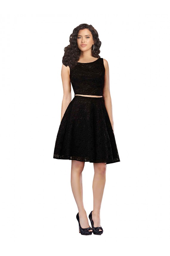 Noir Trapèze Col bijou Dentelle Courte Robes demoiselle d'honneur / Robes de cocktail Pas Chère