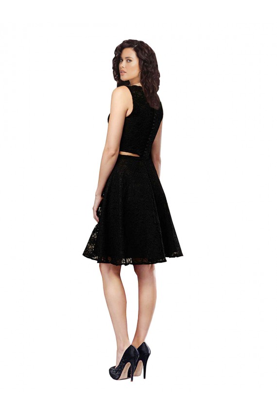 Noir Trapèze Col bijou Dentelle Courte Robes demoiselle d'honneur / Robes de cocktail Pas Chère