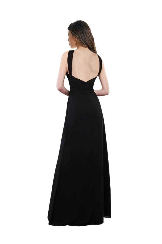 Noir Trapèze Licou Mousseline Longue Robes demoiselle d'honneur Pas Chère