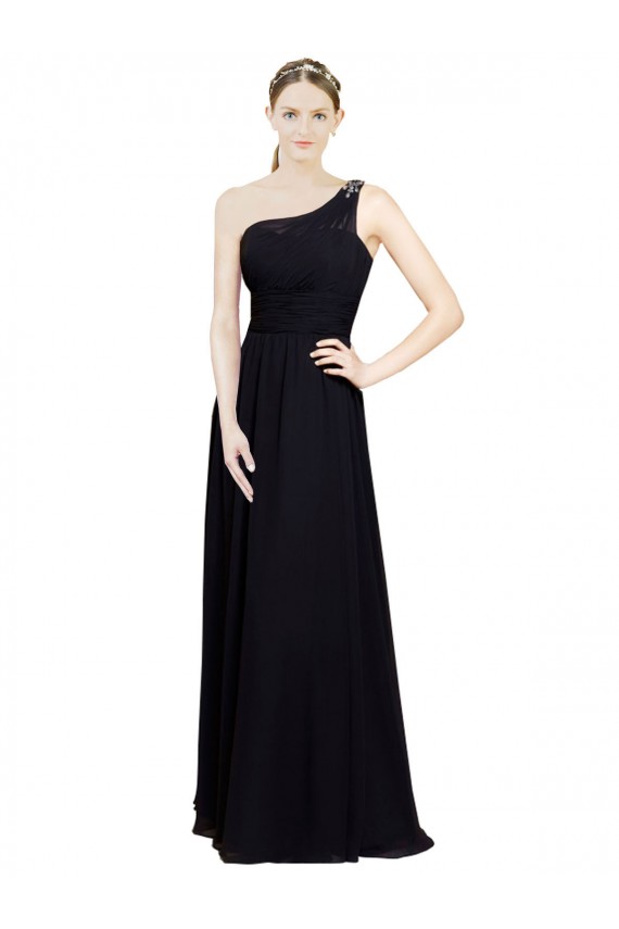 Noir Trapèze Mousseline Longue Robes demoiselle d'honneur Pas Chère