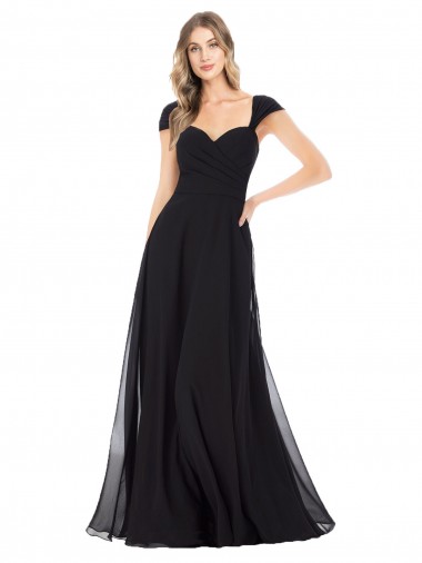 Noir Trapèze Mousseline Longue Robes demoiselle d'honneur Pas Chre