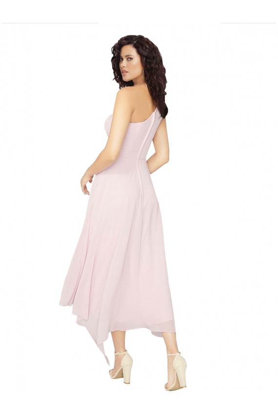 Noir Trapèze Sans bretelle midi Mousseline Courte Asymétrique Robes demoiselle d'honneur / Robes de cocktail Pas Chère