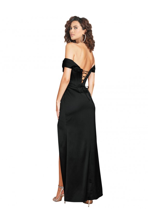 Noir Trapèze Satiné Soyeux Longue Formelles Robes demoiselle d'honneur / Robes de soirée / Robes de bal Pas Chère
