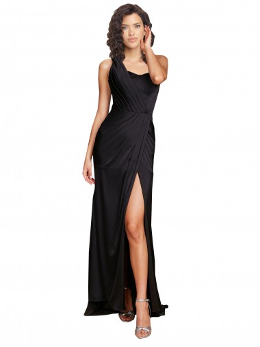 Noir Trapèze Satiné Soyeux Longue Formelles Robes demoiselle d'honneur / Robes de soirée / Robes de bal Pas Chre