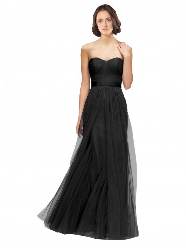 Noir Trapèze Tulle Longue Robes demoiselle d'honneur Pas Chre