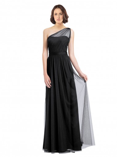 Noir Trapèze Tulle Longue Robes demoiselle d'honneur Pas Chre