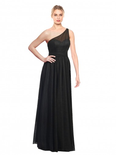 Noir Trapèze Tulle Longue Robes demoiselle d'honneur Pas Chre