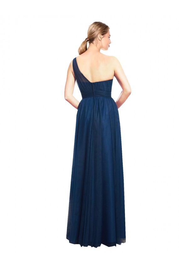 Noir Trapèze Tulle Longue Robes demoiselle d'honneur Pas Chère