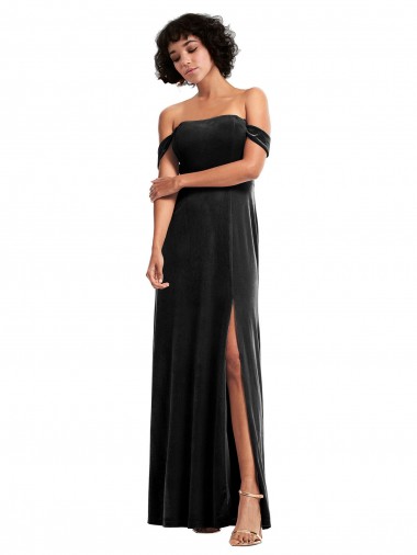 Noir Trapèze Épaule Dénudée Sans bretelle Velours Stretch Longue Formelles Robes demoiselle d'honneur / Robes de soirée / Robes de bal Pas Chre