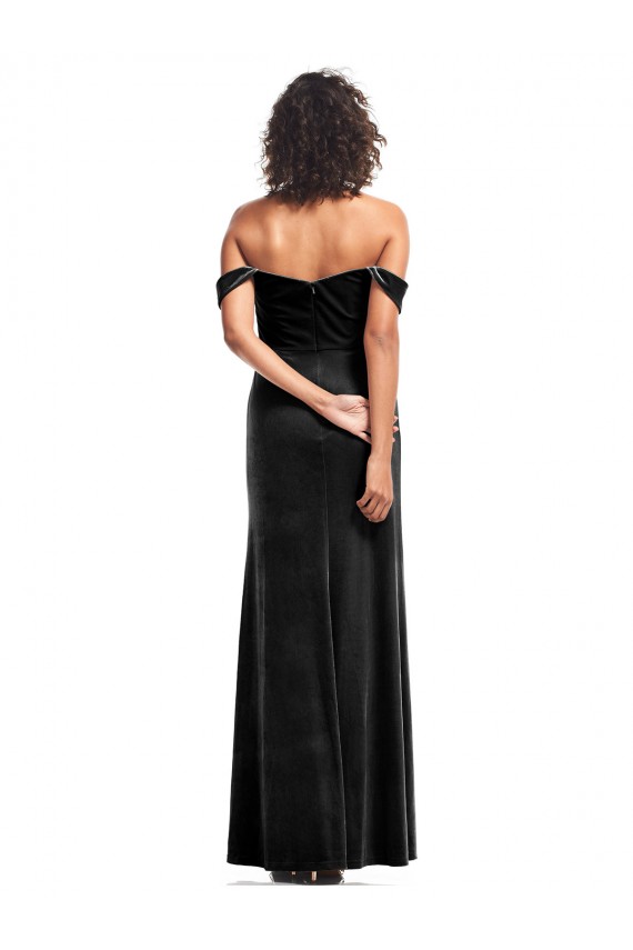 Noir Trapèze Épaule Dénudée Sans bretelle Velours Stretch Longue Formelles Robes demoiselle d'honneur / Robes de soirée / Robes de bal Pas Chère