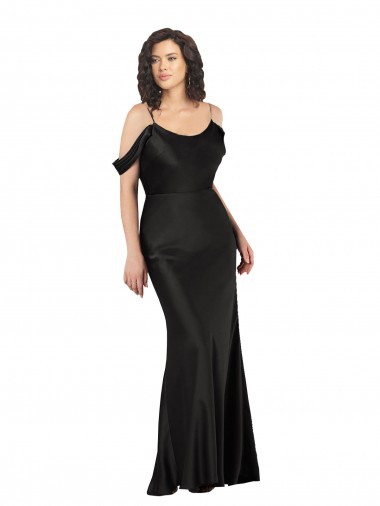 Noir Trapèze Épaule Dénudée Satiné Soyeux Longue Formelles Robes demoiselle d'honneur / Robes de soirée / Robes de bal Pas Chre
