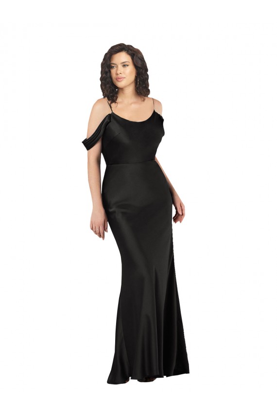 Noir Trapèze Épaule Dénudée Satiné Soyeux Longue Formelles Robes demoiselle d'honneur / Robes de soirée / Robes de bal Pas Chère