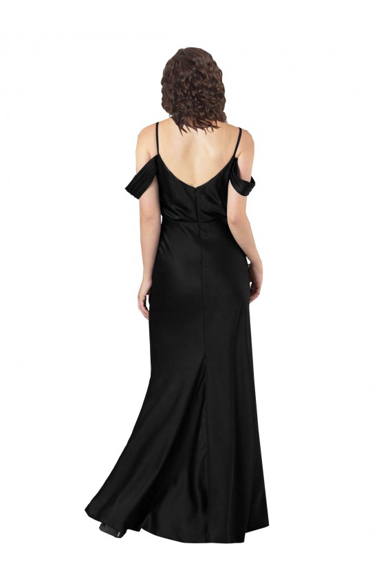 Noir Trapèze Épaule Dénudée Satiné Soyeux Longue Formelles Robes demoiselle d'honneur / Robes de soirée / Robes de bal Pas Chère