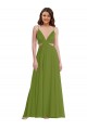 Olive verte Trapèze Col V Mousseline Longue Robes demoiselle d'honneur Pas Chère