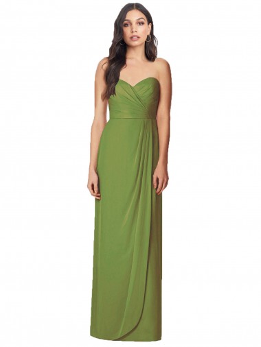 Olive verte Trompette Sans bretelle Mousseline Longue Robes demoiselle d'honneur Pas Chre