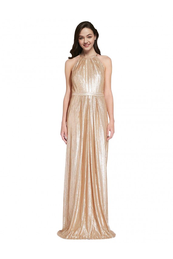 Or Fourreau Licou Col Haut Paillette Longue Formelles Robes demoiselle d'honneur / Robes de soirée / Robes de bal Pas Chère