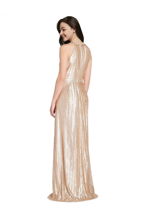 Or Fourreau Licou Col Haut Paillette Longue Formelles Robes demoiselle d'honneur / Robes de soirée / Robes de bal Pas Chère