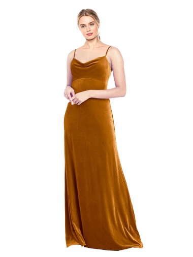 Or Trapèze Bretelles spaghetti Velours Stretch Longue Robes demoiselle d'honneur / Robes de bal Pas Chre
