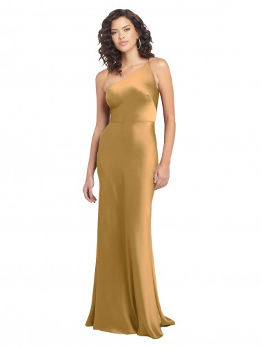 Or Trapèze Satiné Stretch Longue Formelles Robes demoiselle d'honneur / Robes de soirée / Robes de bal Pas Chre