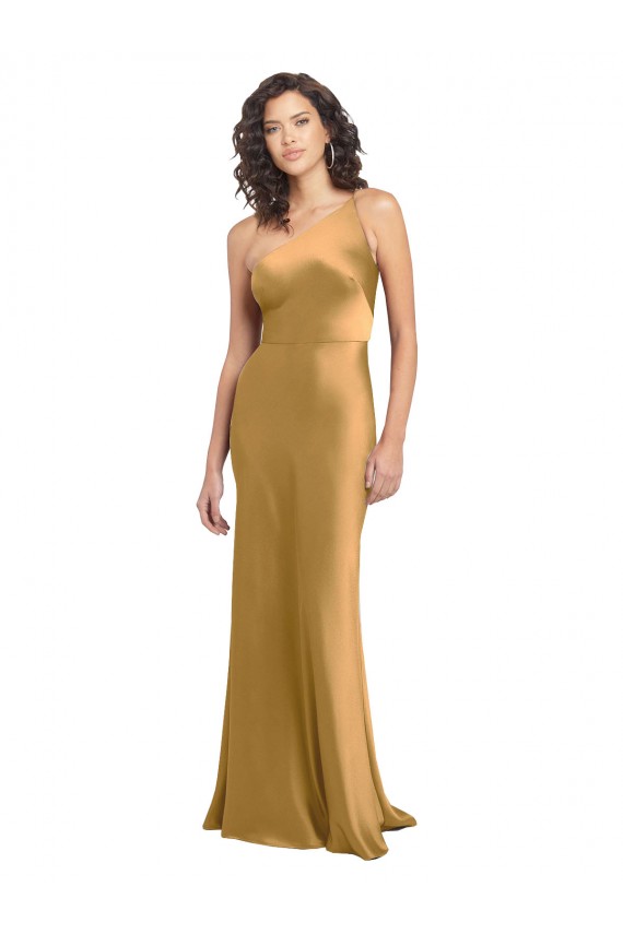 Or Trapèze Satiné Stretch Longue Formelles Robes demoiselle d'honneur / Robes de soirée / Robes de bal Pas Chère
