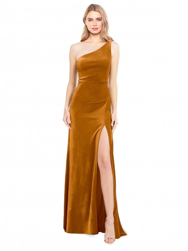Or Trapèze Velours Stretch Longue Formelles Robes demoiselle d'honneur / Robes de soirée / Robes de bal Pas Chre