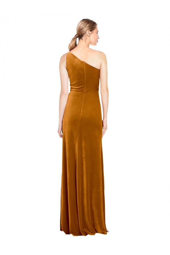 Or Trapèze Velours Stretch Longue Formelles Robes demoiselle d'honneur / Robes de soirée / Robes de bal Pas Chère