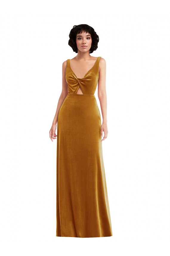 Or Trompette Col V Velours Stretch Longue Robes demoiselle d'honneur / Robes de bal Pas Chère