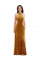 Or Trompette Licou Col Haut Velours Stretch Longue Robes demoiselle d'honneur / Robes de bal Pas Chère
