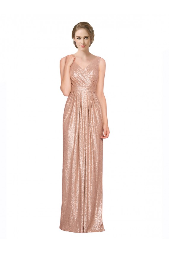 Or rose Fourreau Col V Paillette Longue Formelles Robes demoiselle d'honneur / Robes de soirée / Robes de bal Pas Chère