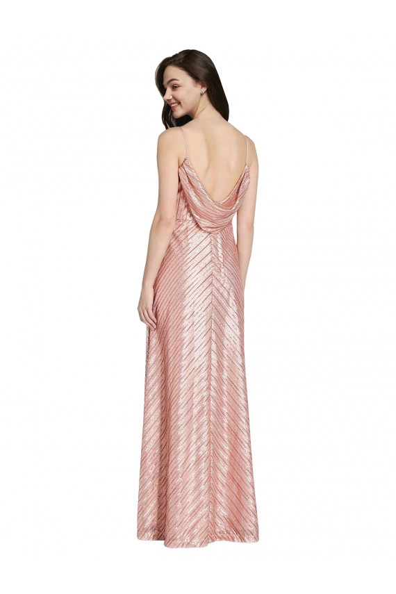 Or rose Fourreau Col V Paillette Longue Formelles Robes demoiselle d'honneur / Robes de soirée / Robes de bal Pas Chère