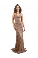 Or rose Sirène Col V Crêpe Stretch Paillette Tulle Longue Formelles Robes demoiselle d'honneur / Robes de soirée / Robes de bal Pas Chère