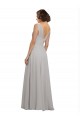 Oyster Argent Trapèze Col V Mousseline Longue Robes demoiselle d'honneur Pas Chère