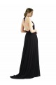 Oyster Argent Trapèze Licou Mousseline Longue Robes demoiselle d'honneur Pas Chère