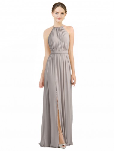 Oyster Argent Trapèze Licou Mousseline Longue Robes demoiselle d'honneur Pas Chre