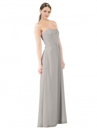 Oyster Argent Trapèze Sans bretelle Mousseline Longue Robes demoiselle d'honneur Pas Chre