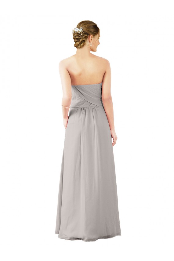 Oyster Argent Trapèze Sans bretelle Mousseline Longue Robes demoiselle d'honneur Pas Chère