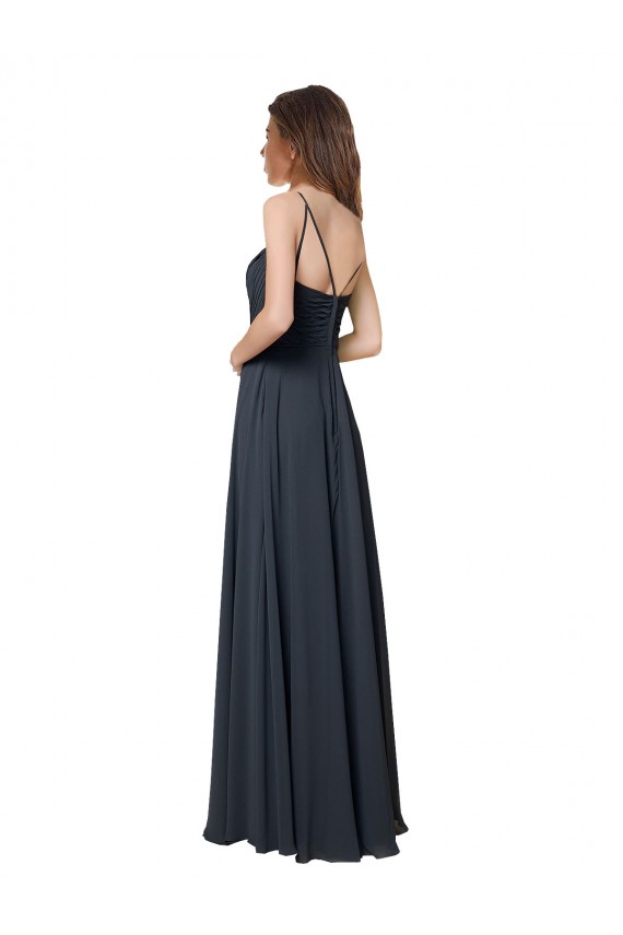 Pastèque Trapèze Col V Mousseline Longue Robes demoiselle d'honneur Pas Chère