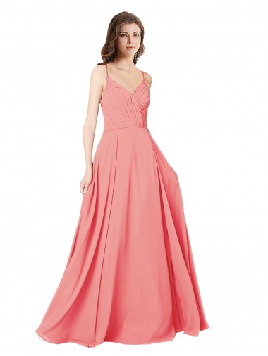 Pastèque Trapèze Col V Mousseline Longue Robes demoiselle d'honneur Pas Chre