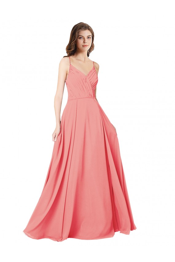 Pastèque Trapèze Col V Mousseline Longue Robes demoiselle d'honneur Pas Chère