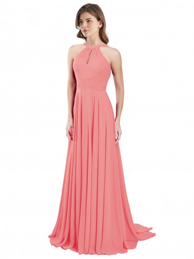 Pastèque Trapèze Licou Mousseline Longue Robes demoiselle d'honneur Pas Chre