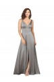 Pearl Grey Trapèze Col V Satiné Soyeux Longue Formelles Robes demoiselle d'honneur / Robes de soirée / Robes de bal Pas Chère