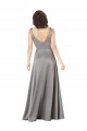 Pearl Grey Trapèze Col V Satiné Soyeux Longue Formelles Robes demoiselle d'honneur / Robes de soirée / Robes de bal Pas Chère