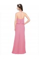 Peau Rose Trapèze Licou Col Haut Mousseline Longue Robes demoiselle d'honneur Pas Chère