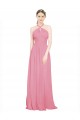 Peau Rose Trapèze Licou Col V Mousseline Longue Robes demoiselle d'honneur Pas Chère