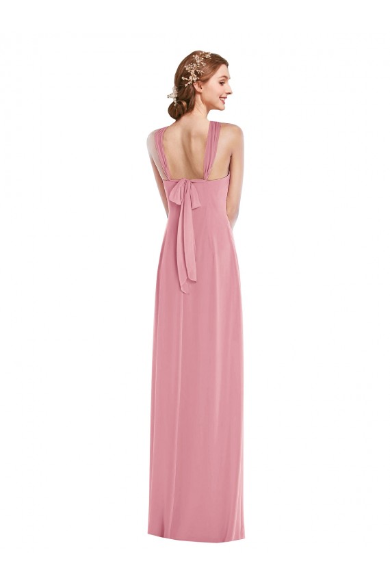 Peau Rose Trapèze Licou Mousseline Longue Robes demoiselle d'honneur Pas Chère
